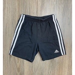 Adidas Youth Boys Size 7 Solid Black Three Striped Cotton Shorts